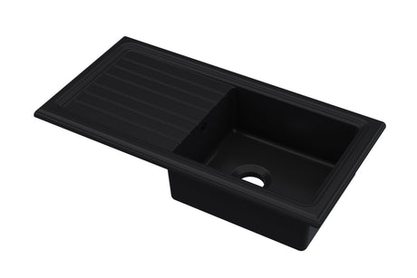 Launde Abbey Fireclay Counter Top Sink Single Bowl 1010mm x 525mm - Matt Black