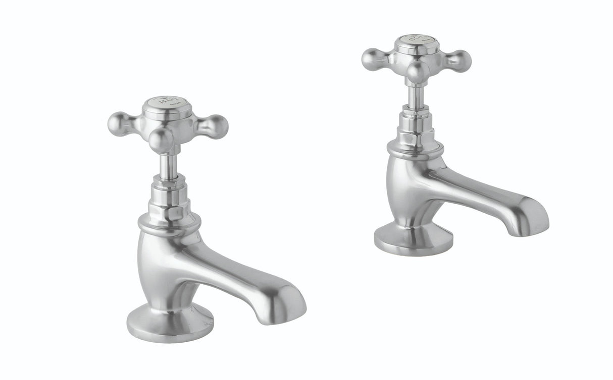 Launde Abbey Victrion Deck Mounted Crosshead Basin Pillar Taps - Brushed Chrome