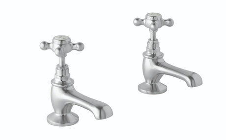 Launde Abbey Victrion Deck Mounted Crosshead Basin Pillar Taps - Brushed Chrome