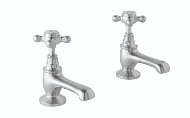 Launde Abbey Victrion Deck Mounted Crosshead Basin Pillar Taps - Brushed Chrome