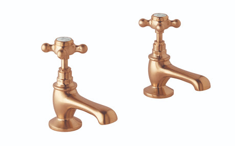Launde Abbey Victrion Deck Mounted Crosshead Basin Pillar Taps - Brushed copper