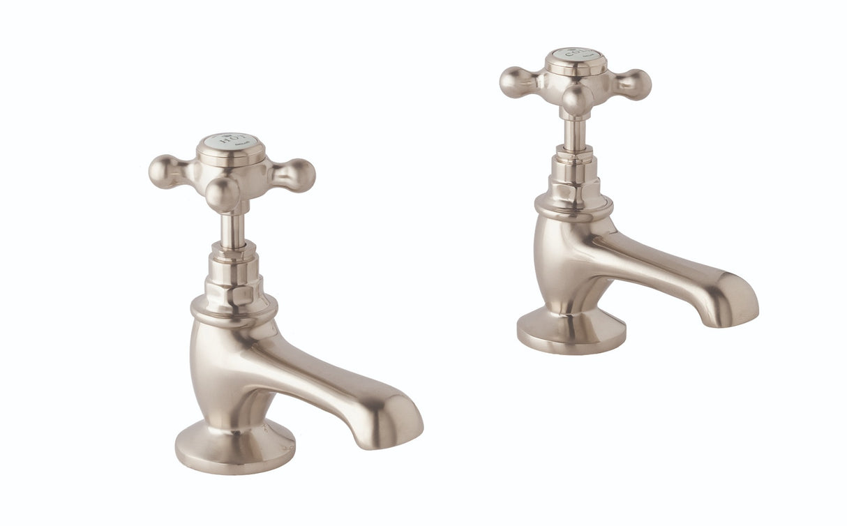 Launde Abbey Victrion Deck Mounted Crosshead Basin Pillar Taps - Brushed Nickel
