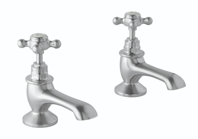 Launde Abbey Victrion Deck Mounted Crosshead Bath Pillar Taps - Brushed Chrome