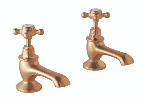 Launde Abbey Victrion Deck Mounted Crosshead Bath Pillar Taps - Brushed Copper