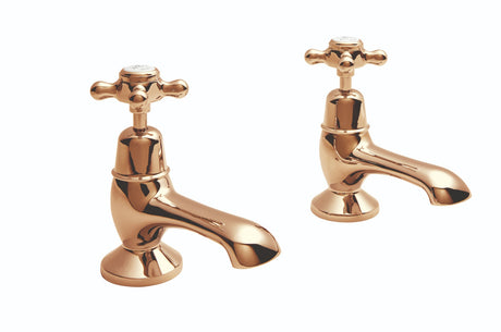 Launde Abbey Victrion Deck Mounted Crosshead Bath Pillar Taps - Copper