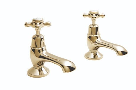 Launde Abbey Victrion Deck Mounted Crosshead Bath Pillar Taps - Gold