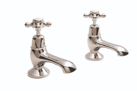 Launde Abbey Victrion Deck Mounted Crosshead Bath Pillar Taps - Nickel