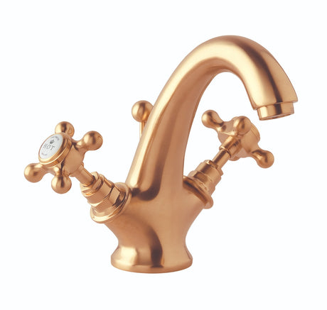 Launde Abbey Victrion Deck Mounted Crosshead Mono Basin Mixer Tap - Brushed Copper