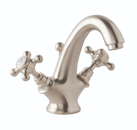 Launde Abbey Victrion Deck Mounted Crosshead Mono Basin Mixer Tap - Brushed Nickel