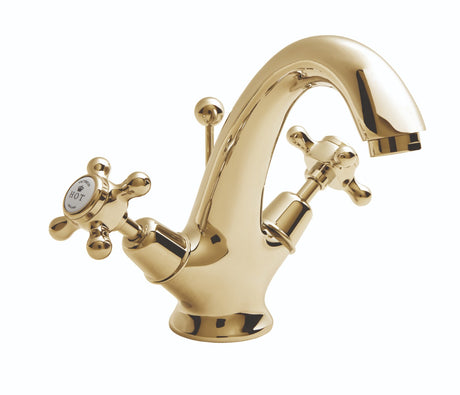 Launde Abbey Victrion Deck Mounted Crosshead Mono Basin Mixer Tap - Gold