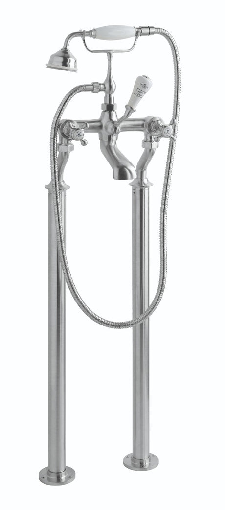 Launde Abbey Victrion Deck Mounted Crosshead Bath Shower Mixer - Brushed Chrome