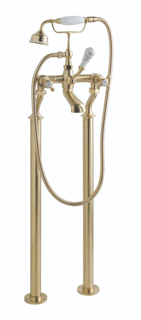Launde Abbey Victrion Deck Mounted Crosshead Bath Shower Mixer - Brushed gold