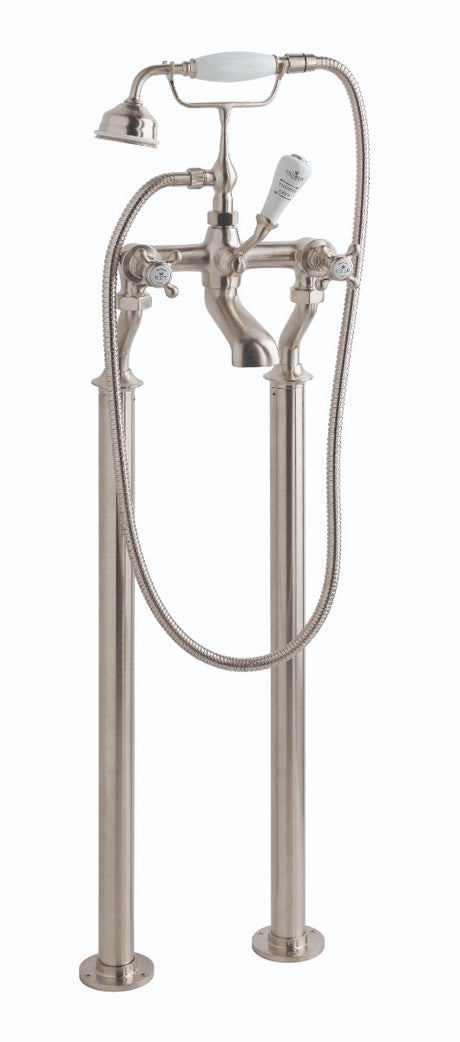 Launde Abbey Victrion Deck Mounted Crosshead Bath Shower Mixer - Brushed Nickel