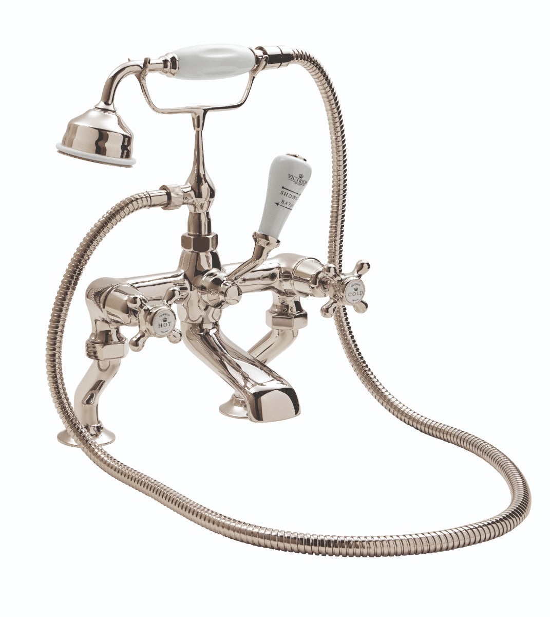 Launde Abbey Victrion Deck Mounted Crosshead Bath Shower Mixer - Nickel 