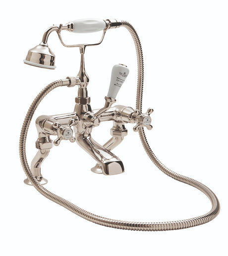 Launde Abbey Victrion Deck Mounted Crosshead Bath Shower Mixer - Nickel 