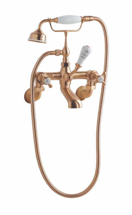Launde Abbey Victrion Wall Mounted Crosshead Bath Shower Mixer - Brushed Copper