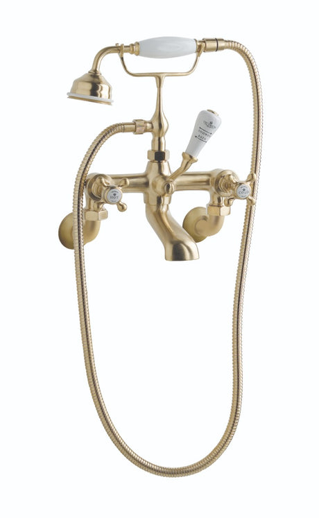 Launde Abbey Victrion Wall Mounted Crosshead Bath Shower Mixer - Brushed Gold