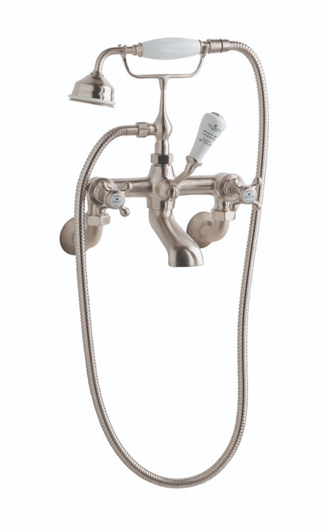Launde Abbey Victrion Wall Mounted Crosshead Bath Shower Mixer - Brushed Nickel