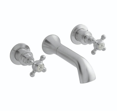Launde Abbey Victrion 3 Tap Hole Wall Mount Crosshead Bath Filler Tap - Brushed Chrome