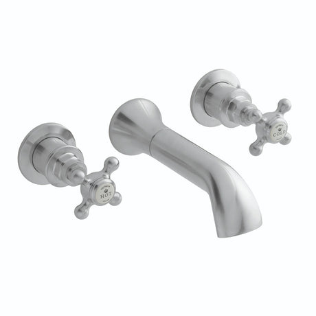 Launde Abbey Victrion 3 Tap Hole Wall Mount Crosshead Basin Filler Tap - Brushed Chrome