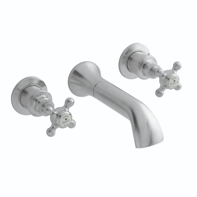 Launde Abbey Victrion 3 Tap Hole Wall Mount Crosshead Basin Filler Tap - Brushed Chrome