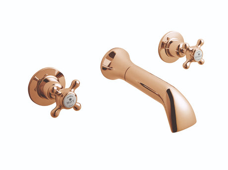 Launde Abbey Victrion 3 Tap Hole Wall Mount Crosshead Basin Filler Tap - Copper