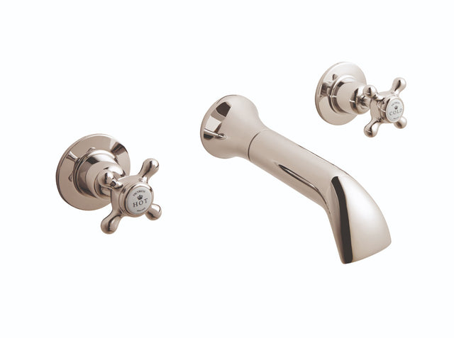 Launde Abbey Victrion 3 Tap Hole Wall Mount Crosshead Basin Filler Tap - Nickel