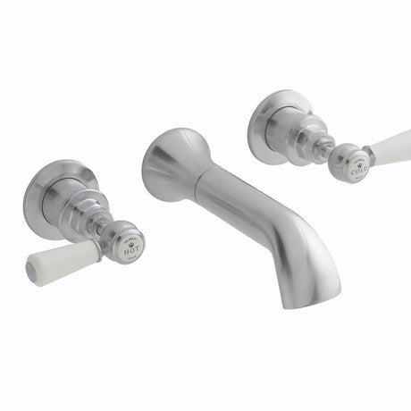 Launde Abbey Victrion 3 Tap Hole Wall Mount Lever Basin Filler Tap - Brushed Chrome
