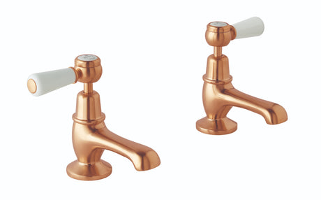 Launde Abbey Victrion Deck Mounted Lever Basin Pillar Taps - Brushed Copper