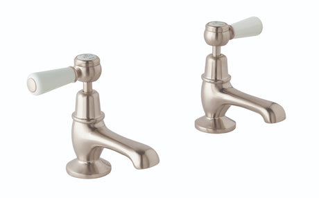 Launde Abbey Victrion Deck Mounted Lever Basin Pillar Taps - Brushed Nickel