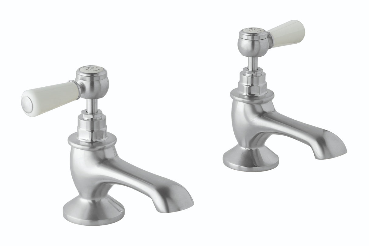 Launde Abbey Victrion Deck Mounted Lever Bath Pillar Taps - Brushed Chrome