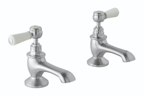 Launde Abbey Victrion Deck Mounted Lever Bath Pillar Taps - Brushed Chrome