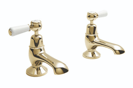 Launde Abbey Victrion Deck Mounted Lever Bath Pillar Taps - Gold - TAP 'N' SHOWER