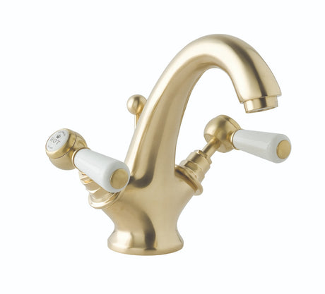 Launde Abbey Victrion Deck Mounted Lever Mono Basin Mixer Tap - Brushed Gold