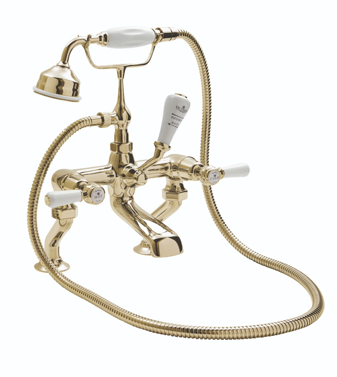 Launde Abbey Victrion Deck Mounted Lever Bath Shower Mixer - Gold