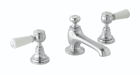Launde Abbey 3 Tap Hole Victrion Deck Mounted Lever Basin Mixer Tap - Brushed Chrome