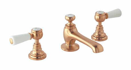 Launde Abbey Victrion 3 Tap Hole Deck Mounted Lever Basin Mixer Tap - Brushed Copper
