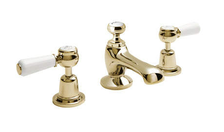 Launde Abbey Victrion 3 Tap Hole Deck Mounted Lever Basin Mixer Tap - Gold
