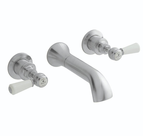 Launde Abbey Victrion 3 Tap Hole Wall Mounted Lever Bath Filler Tap - Brushed Chrome