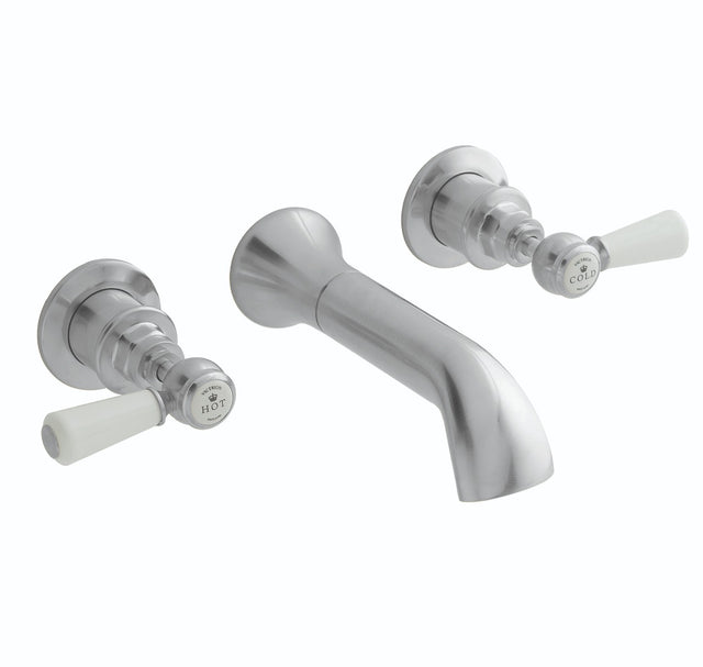 Launde Abbey Victrion 3 Tap Hole Wall Mounted Lever Bath Filler Tap - Brushed Chrome