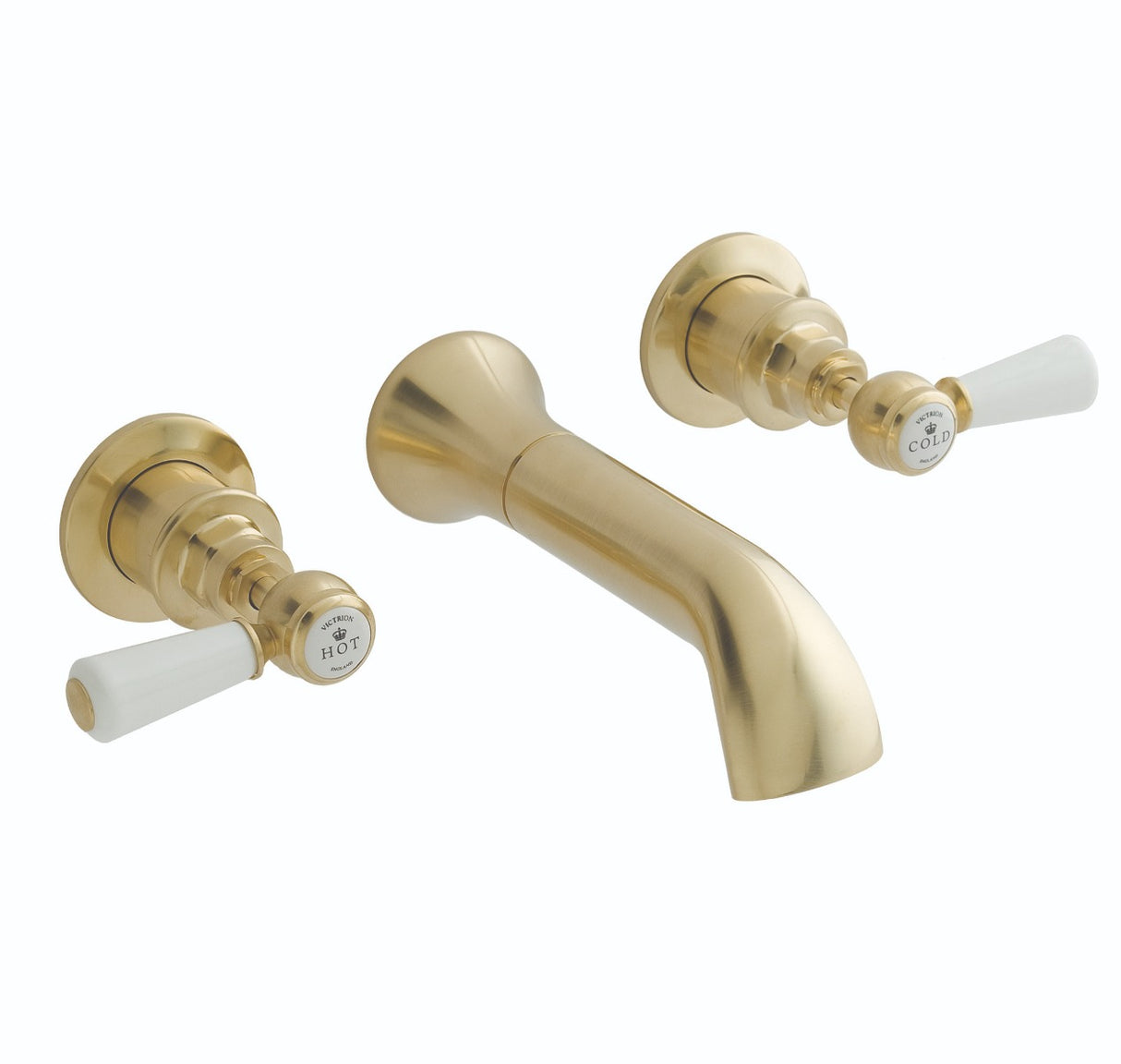 Launde Abbey Victrion 3 Tap Hole Wall Mounted Lever Bath Filler Tap - Brushed Gold