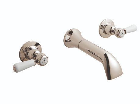 Launde Abbey Victrion 3 Tap Hole Wall Mounted Lever Bath Filler Tap - Nickel