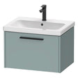 Duravit D - Code 1 Drawer Wall Hung Vanity Unit with Black Handle 634mm x 460mm - Fjord Green - DC46660BDHG0000 - TAP 'N' SHOWER