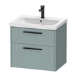 Duravit D - Code 2 Drawer Wall Hung Vanity Unit with Black Handle 634mm x 460mm - Fjord Green - DC46710BDHG0000 - TAP 'N' SHOWER