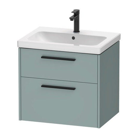 Duravit D - Code 2 Drawer Wall Hung Vanity Unit with Black Handle 634mm x 460mm - Fjord Green - DC46710BDHG0000 - TAP 'N' SHOWER