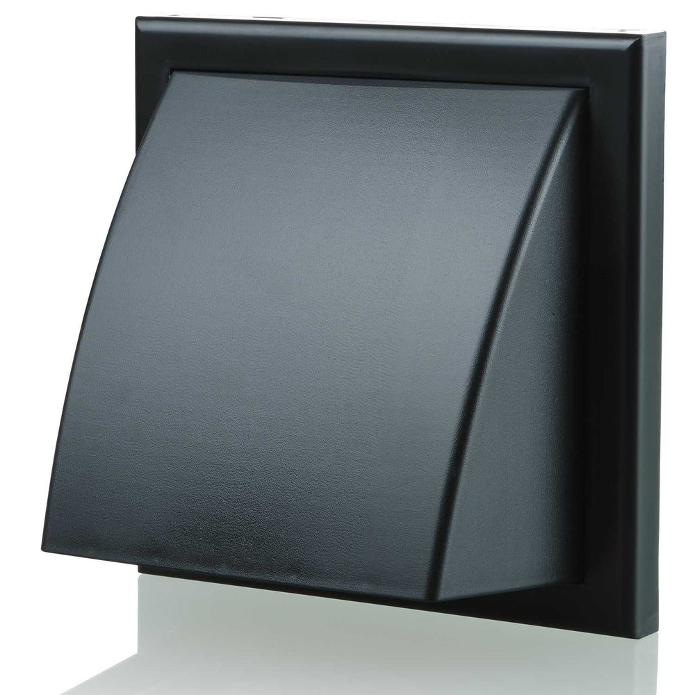 Blauberg plastic cowled hooded black air ventilation wall grille with removable hood and single blade shutter, 100mm.