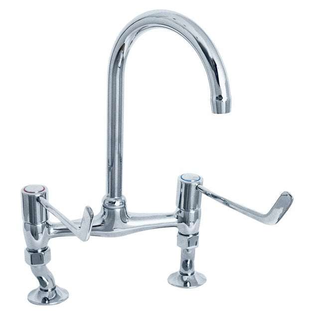 Deva Bridge modern chrome kitchen sink mixer tap with 6 inch lever handles and swivel spout