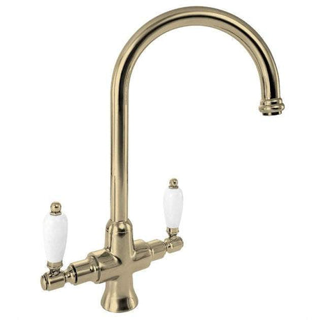 Deva Georgian Traditional Mono Kitchen Sink Mixer Tap in gold finish with dual lever design and curved spout