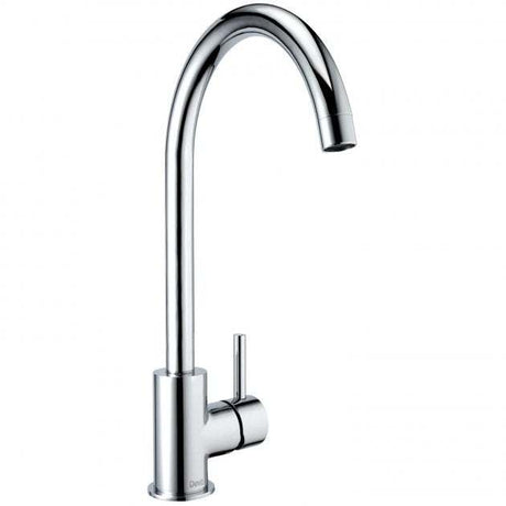 Deva Indi Modern Mono Kitchen Sink Mixer Tap in chrome with high-arched spout and single lever handle for smooth water control