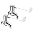 Pair of Deva Lever Action modern chrome 6 inch bib taps with long lever handles
